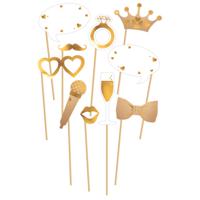 Bruiloft foto prop set - 10-delig - goud/wit - trouwen/vrijgezellenfeest - photo booth accessoires - thumbnail