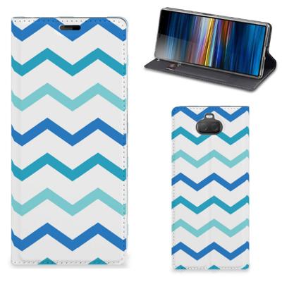 Sony Xperia 10 Plus | Hoesje met Magneet | Zigzag Blauw