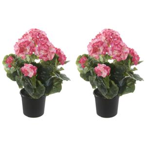 Geranium Kunstbloemen - 2 stuks - in pot - roze/creme - H35 cm