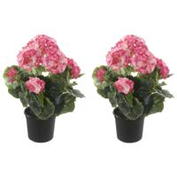 Geranium Kunstbloemen - 2 stuks - in pot - roze/creme - H35 cm