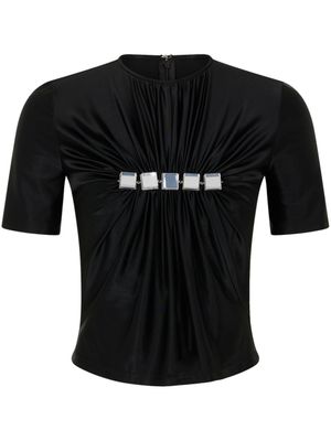 Rabanne haut orné de pierres à effet drapé - Noir