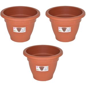 Set van 3x stuks terra cotta kleur ronde plantenpot/bloempot kunststof diameter 18 cm