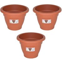 Set van 3x stuks terra cotta kleur ronde plantenpot/bloempot kunststof diameter 18 cm