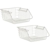 Set van 2x stuks witte opberg/opruim mandjes stapelbaar 29 x 27 x 14 cm