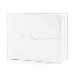Gastenboek/receptieboek Love - Bruiloft - wit/goud - 24 x 18,5 cm   -