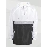 Men's Colorblock Anorak Windbreaker - Hooded Quarter Zip Jacket White Black / XL