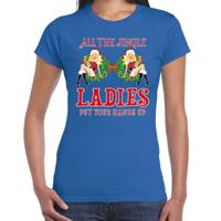 Fout Kerst t-shirt trui - blauw - single jingle ladies - borsten - voor dames - kerstkleding