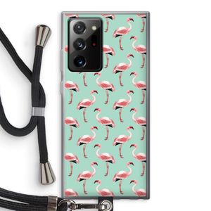 Flamingoprint groen: Samsung Galaxy Note 20 Ultra / Note 20 Ultra 5G Transparant Hoesje met koord