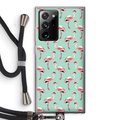 Flamingoprint groen: Samsung Galaxy Note 20 Ultra / Note 20 Ultra 5G Transparant Hoesje met koord