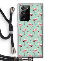 Flamingoprint groen: Samsung Galaxy Note 20 Ultra / Note 20 Ultra 5G Transparant Hoesje met koord