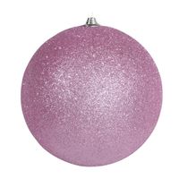 1x Roze grote kerstballen met glitter kunststof 13,5 cm   - - thumbnail