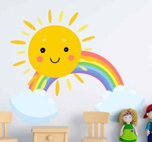 Cartoon sticker zon en regenboog