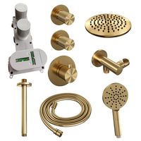 Regendoucheset Inbouw Brauer Gold Carving Thermostatisch 20 cm met Plafondarm en Handdouche 3-Standen Losse Stopkranen Geborsteld Goud Brauer