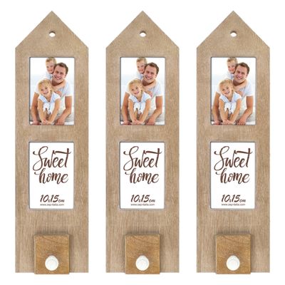 3x stuks houten fotolijst met haakje 54 x 15 cm geschikt voor een foto van 10 x 15 cm