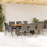 9-delige Tuinset met kussens poly rattan grijs
