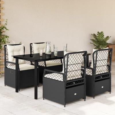 5-delige Tuinset met kussens poly rattan zwart