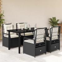 5-delige Tuinset met kussens poly rattan zwart