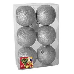 6x stuks kerstballen zilver glitters kunststof 4 cm - Kerstbal