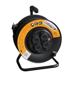 Kabelhaspel 40 meter neopreen snoer 3x1.5 mm2 4 stopcontacten IP44 230V Prof Relectric