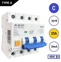 RCM4 Aardlekautomaat 3 polig+nul C25 30mA 6kA SEP