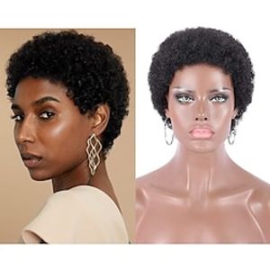 100% menselijk haar korte zwarte afro kinky krullende pruiken voor vrouwen 130% natuurlijke kleur volledige machine gemaakt haar menselijk haar capless pruiken geen kant pruiken 4 inch Lightinthebox