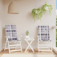 Tuinstoelkussens 2 st hoge rug ruitpatroon 120x50x3 cm grijs