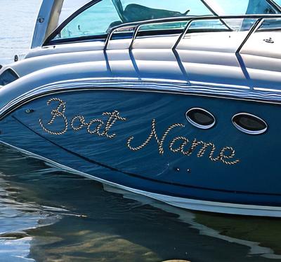 Bootnaam sticker met letters van touw