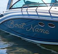 Bootnaam sticker met letters van touw