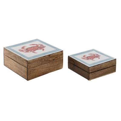 Juwelenkistje Home ESPRIT Multicolour Mangohout 17,5 x 17,5 x 8 cm (2 Stuks)