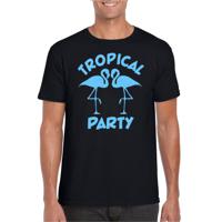 Tropical party T-shirt voor heren - met glitters - zwart/blauw - carnaval/themafeest - thumbnail