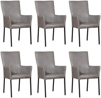 Grijze leren moderne eetkamerstoel Daily - poot vierkant zwart - Granada leer Steel (grijs leer)
