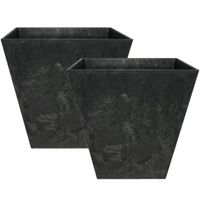 Set van 2x stuks bloempot/plantenpot vierkant van gerecycled kunststof zwart D15 en H15 cm - thumbnail