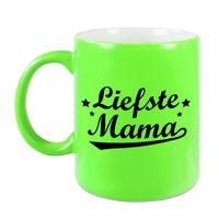 Liefste mama mok / beker neon groen voor Moederdag/ verjaardag 330 ml - thumbnail