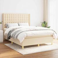 Boxspring met matras stof crèmekleurig 140x190 cm