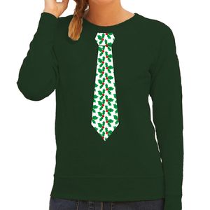 Stropdas Kersttrui/kerst sweater mistletoe groen voor dames