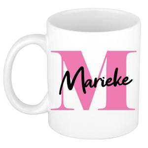 Naam mok Marieke - roze - wit - keramiek - 300 ml - verjaardag/cadeau beker