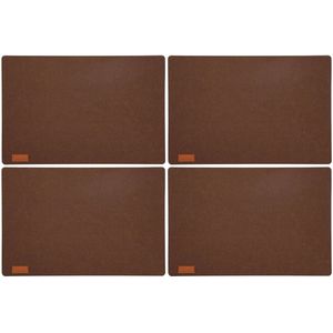 6x stuks rechthoekige placemats met ronde hoeken polyester cappuccino bruin 30 x 45 cm - Placemats