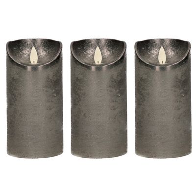 3x Antraciet LED kaarsen / stompkaarsen met bewegende vlam 15 cm