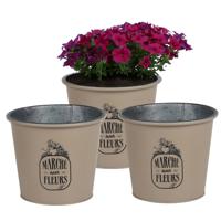 Plantenpot/bloempot voor buiten - 3x - zink - taupe - D19 x H16 cm - thumbnail