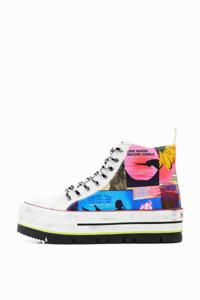 Hoge sneaker met plateauzool en collage - MATERIAL FINISHES - 37