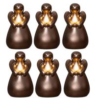 Anna's Collection LED kaars engel - 6x - brons - 14 x 8 cm - met timer - op batterijen - kerst