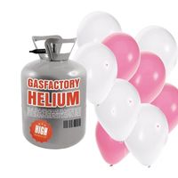Helium tank met roze en witte ballonnen 30 stuks