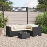5-delige Loungeset met kussens poly rattan zwart