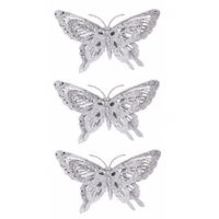 3x Kerst decoratie vlinder zilver 15 x 11 cm - thumbnail