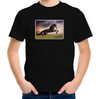 Dieren t-shirt met paarden foto zwart voor kinderen - thumbnail