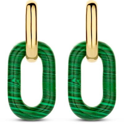 TI SENTO-Milano 7903MA Oorhangers Malachiet zilver goud-en zilverkleurig-groen 27 mm