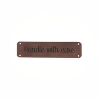 Leren label 'Handle with care' 15x60mm - 2 stuks - thumbnail