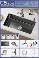 Luxe Waterval Keukenspoelbak - Zwart RVS | Enkelbak | Onderbouw | Inclusief Kraan & Zeepdispenser Luxe Waterval Keukenspoelbak - Zwart RVS | Enkelbak | Onderbouw | Inclusief Kraan & Zeepdispenser