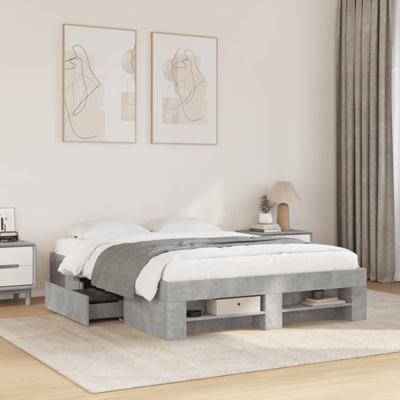 Bedframe bewerkt hout betongrijs 135x190 cm