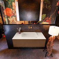 Badkamermeubelset Mondiaz Erin 100 cm met 1 Lade met RIDGE Wastafel Midden Linen Zonder Kraangaten Greeploos Mat Rust